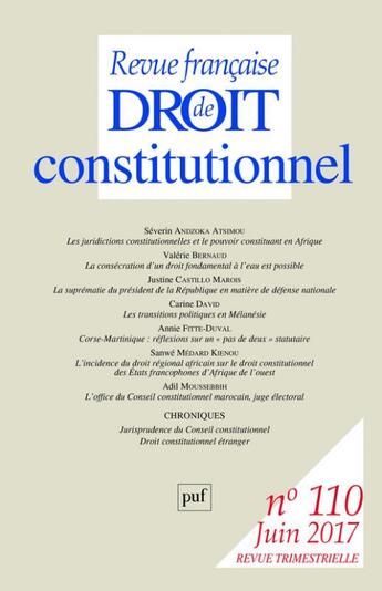 Couverture du livre « Revue Francaise De Droit Constitutionnel 2017 N 110 » de  aux éditions Puf