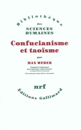 Couverture du livre « Confucianisme et taoïsme » de Max Weber aux éditions Gallimard