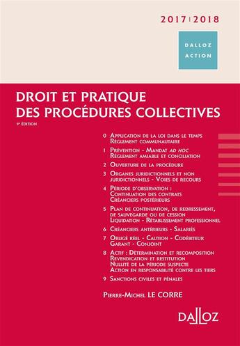 Couverture du livre « Droit et pratique des procédures collectives (édition 2017/2018) » de Pierre-Michel Le Corre aux éditions Dalloz