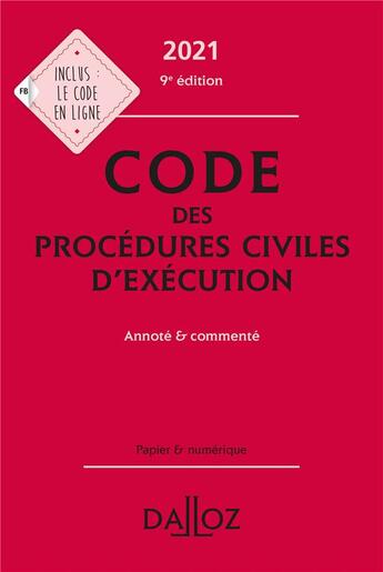 Couverture du livre « Code des procédures civiles d'exécution, annoté et commenté (édition 2021) » de  aux éditions Dalloz