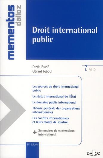 Couverture du livre « Droit international public (21e édition) » de David Ruzie et Gerard Teboul aux éditions Dalloz