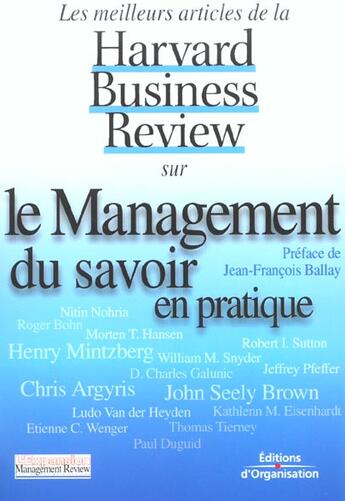 Couverture du livre « Le management du savoir en pratique - les meilleurs articles de la harvard business review » de Collectif Harvard Bu aux éditions Organisation