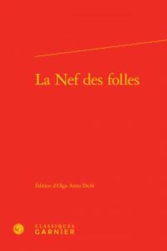 Couverture du livre « La nef des folles » de  aux éditions Classiques Garnier