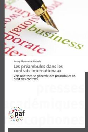 Couverture du livre « Les préambules dans les contrats internationaux » de Kussay Moselmani Harireh aux éditions Presses Academiques Francophones