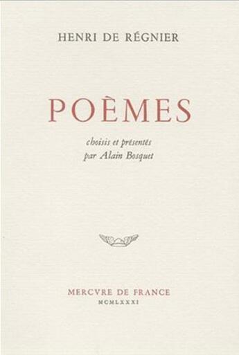 Couverture du livre « Poemes » de Henri De Regnier aux éditions Mercure De France