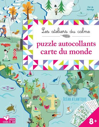 Couverture du livre « Autocollants puzzles carte du monde - pochette avec accessoires » de Vortemann Claire aux éditions Deux Coqs D'or