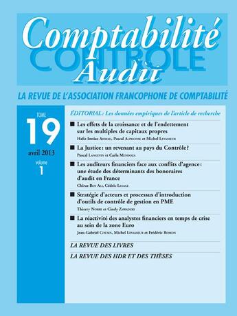 Couverture du livre « Revue Comptabilité, Contrôle, Audit, Volume 19, Tome 1 » de A.F.C. aux éditions Vuibert