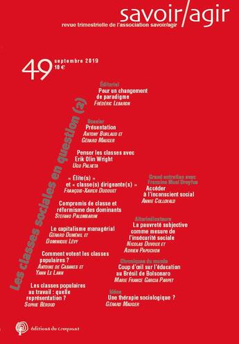 Couverture du livre « Savoir/agir n 49 - les classes sociales en question (2) » de  aux éditions Croquant