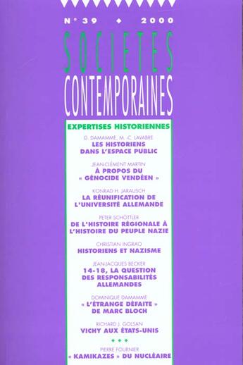 Couverture du livre « SOCIETES CONTEMPORAINES n.39 ; expertise historienne » de Societes Contemporaines aux éditions L'harmattan