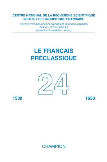 Couverture du livre « Revue le francais preclassique » de Selosse Philippe aux éditions Inalf