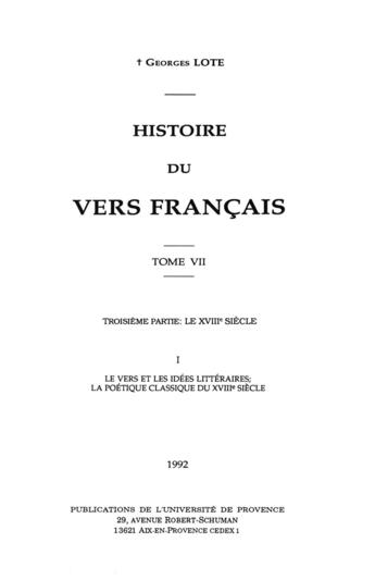 Couverture du livre « Histoire du vers français. Tome VII » de Georges Lote aux éditions Epagine