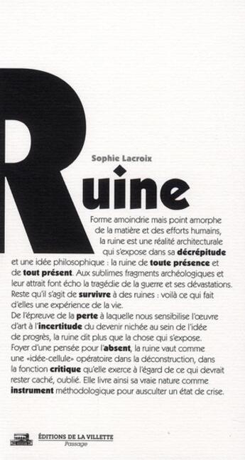 Couverture du livre « Ruine » de Sophie Lacroix aux éditions La Villette