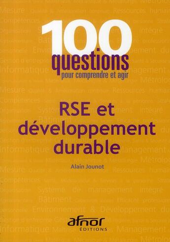 Couverture du livre « RSE et développement durable » de Alain Jounot aux éditions Afnor