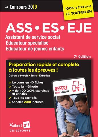 Couverture du livre « ASS, ES, EJE ; préparation rapide et complète à toutes les épreuves ! (concours 2019) » de  aux éditions Vuibert