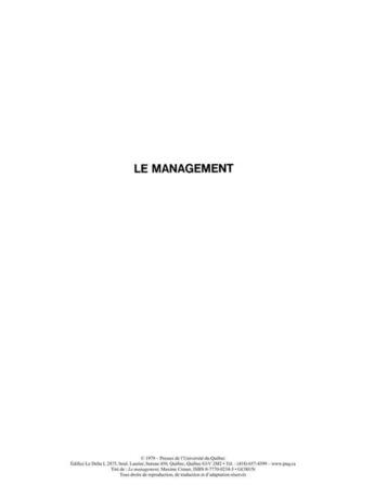 Couverture du livre « Le management » de Maxime Crener aux éditions Pu De Quebec