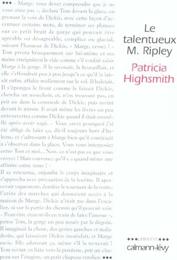 Couverture du livre « Le talentueux mr ripley » de Patricia Highsmith aux éditions Calmann-levy