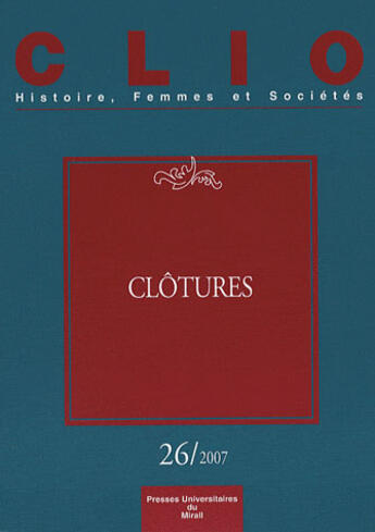 Couverture du livre « Clotures revue clio n26 » de Thebaud/Zancari aux éditions Pu Du Midi