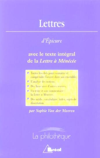 Couverture du livre « Lettres d'Epicure » de Sophie Van Der Meeren aux éditions Breal