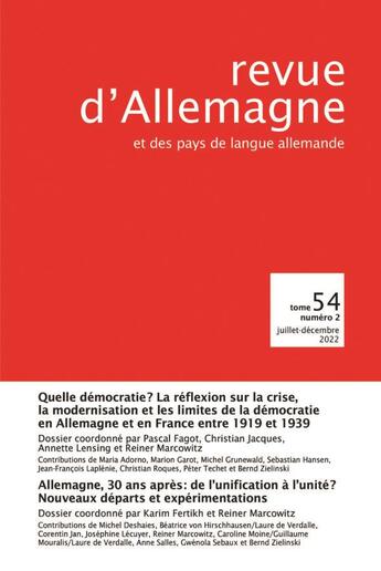 Couverture du livre « Revue d'allemagne et des pays de langue allemande - tome 54, numero 2 » de Fagot Pascal aux éditions Pu De Strasbourg