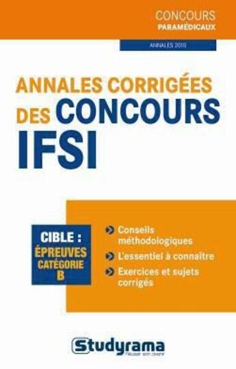 Couverture du livre « Annales corrigées des concours IFSI » de  aux éditions Studyrama