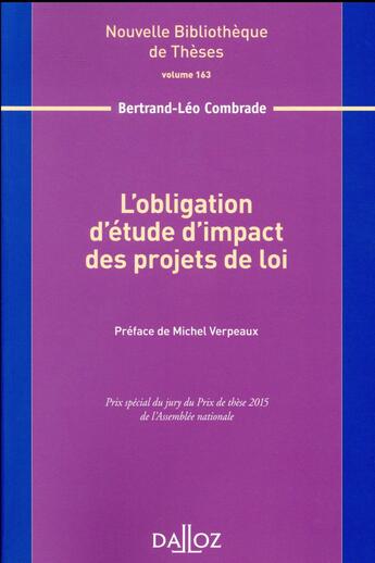 Couverture du livre « L'obligation d'étude d'impact des projets de loi » de Bertrand Combrade aux éditions Dalloz