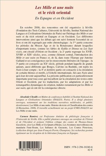 Couverture du livre « Mille et une nuits et le récit oriental ; en Espagne et en Occident » de Carmen Ramirez et Aboubakr Chraibi aux éditions L'harmattan