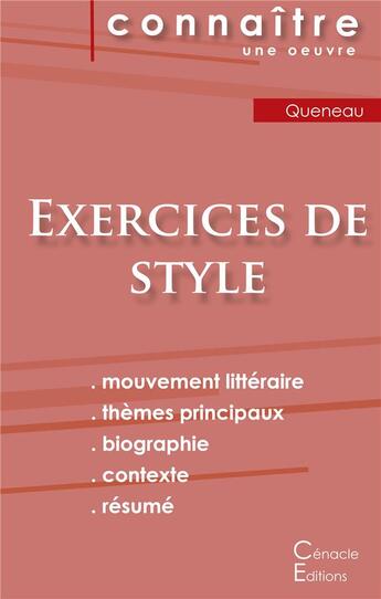 Couverture du livre « Exercices de style, de Raymond Queneau » de  aux éditions Editions Du Cenacle