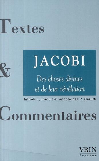Couverture du livre « Des choses divines et de leur révélation » de Jacobi aux éditions Vrin