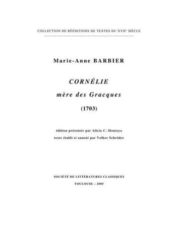 Couverture du livre « Cornélie mère des Gracques (1703) » de Marie-Anne Barbier aux éditions Slc