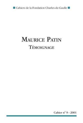 Couverture du livre « Maurice Patin, témoignage » de  aux éditions Nouveau Monde