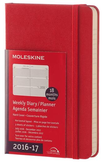 Couverture du livre « Agenda 18 mois semainier horizontal 2016-17 poche rouge couverture rigide » de  aux éditions Moleskine