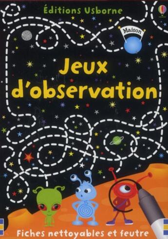 Couverture du livre « FICHES JEUX : jeux d'observation ; fiches nettoyables et feutre » de Sarah Khan aux éditions Usborne