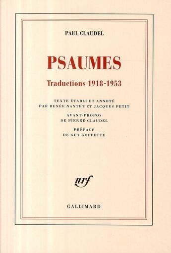 Couverture du livre « Psaumes ; traductions 1918-1953 » de Paul Claudel aux éditions Gallimard