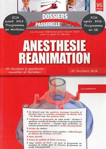 Couverture du livre « Dossiers passerelle ecn anesthesie reanimation » de Quemeneur Cyril aux éditions Vernazobres Grego