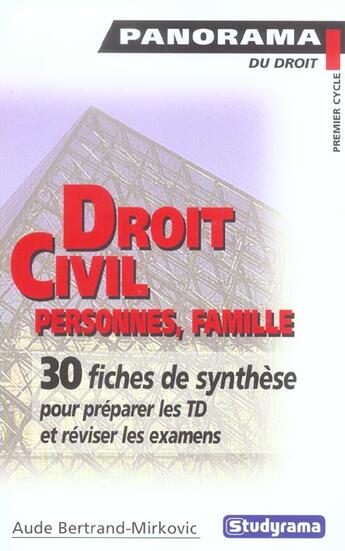 Couverture du livre « Droit civil des personnes et des familles » de Bertrand-Mirkovic A. aux éditions Studyrama