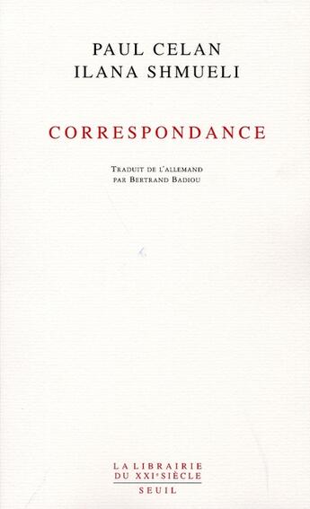 Couverture du livre « Correspondance » de Celan/Schmueli aux éditions Seuil