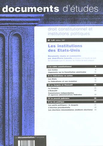 Couverture du livre « Les institutions des etats-unis » de Jean-Pierre Lassale aux éditions Documentation Francaise