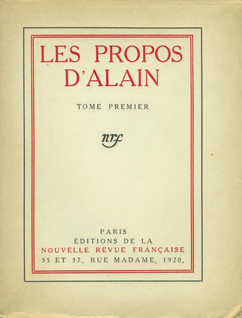 Couverture du livre « Propos Tome 1 » de Alain aux éditions Gallimard