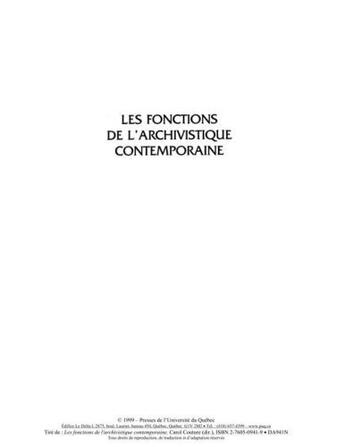 Couverture du livre « Les fonctions de l'archivistique contemporaine » de Carol Couture aux éditions Pu De Quebec