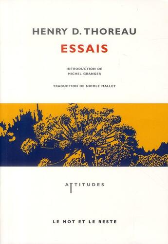 Couverture du livre « Essais » de Henry David Thoreau aux éditions Le Mot Et Le Reste