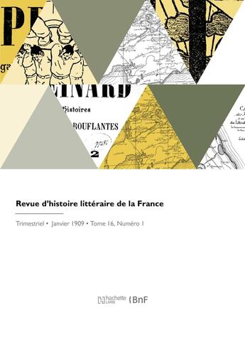 Couverture du livre « Revue d'histoire littéraire de la France » de Societe D'Histoire L aux éditions Hachette Bnf