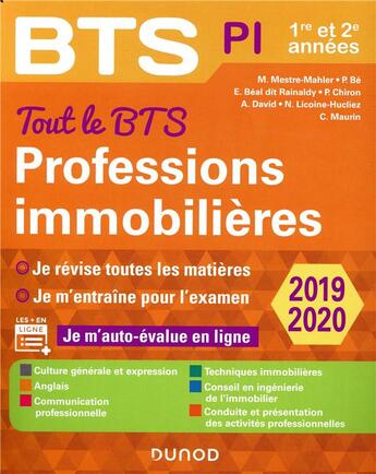 Couverture du livre « BTS ; tout le BTS professions immobilières ; 1re et 2e années (édition 2019/2020) » de Mestre Mahler/David aux éditions Dunod