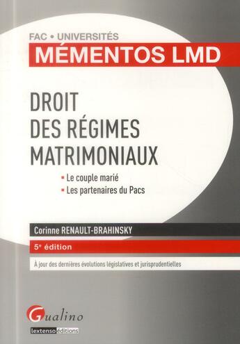 Couverture du livre « Mementos lmd droit des regimes matrimoniaux, 5eme edition » de Renault-Brahinsky Co aux éditions Gualino