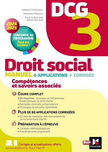 Couverture du livre « Dcg 3 - droit social - manuel et applications - millesime 2024-2025 » de Burlaud/Chedaneau aux éditions Foucher