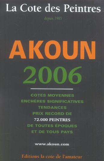 Couverture du livre « Cote Des Peintres 2006 » de Jacky-Armand Akoun aux éditions Amateur