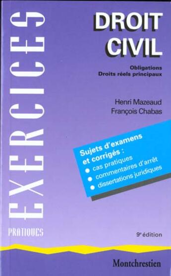 Couverture du livre « Droit civil 2 obligation exercice » de Mazeaud/Chabas aux éditions Lgdj