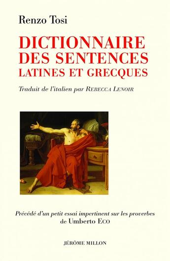 Couverture du livre « Dictionnaire des sentences latines et grecques » de Tosi Renzo aux éditions Millon