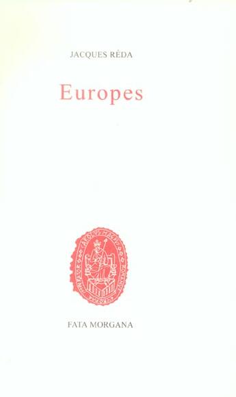 Couverture du livre « Europes » de Jacques Reda aux éditions Fata Morgana