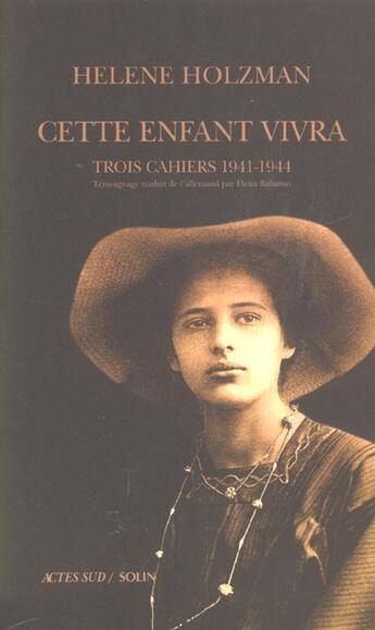 Couverture du livre « Cette enfant vivra » de Helene Holzman aux éditions Actes Sud