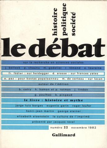 Couverture du livre « Le Debat 22 (Novembre 1982) » de  aux éditions Gallimard